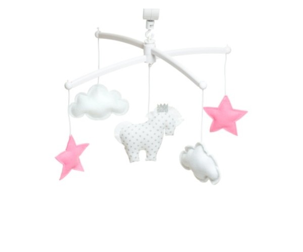 Mobile Licorne blanche et rose - Pouce et Lina