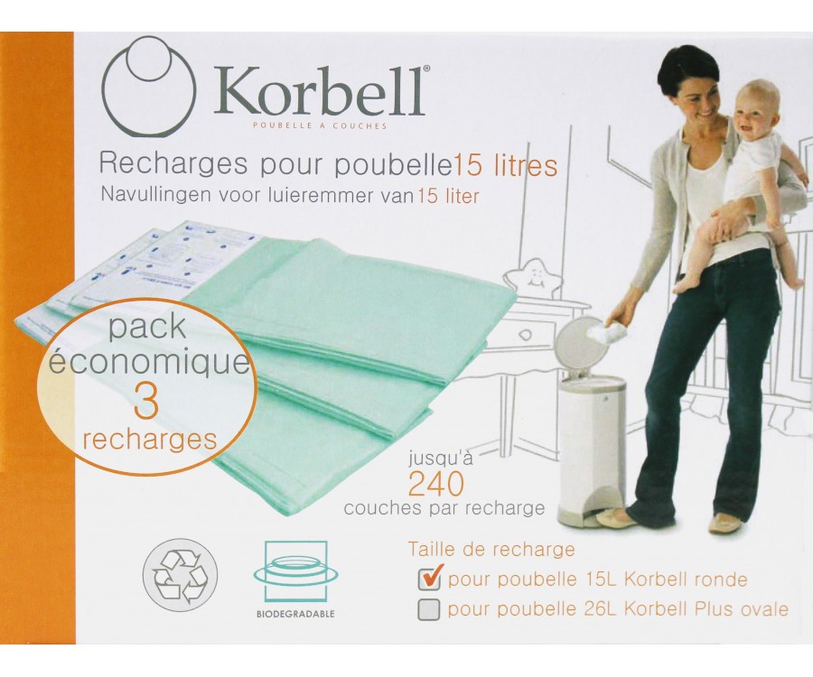 Recharges Poubelles à couches KORBELL - 16L Pack de 3